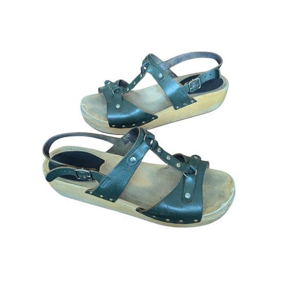 Swedish Hasbeens Wooden Platform Studded Sandal Scandi Girl Strappy Clog Boho - Picture 5 of 12